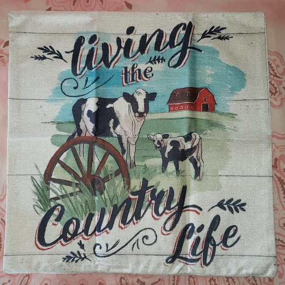Country Life Pillow Cover. Wagon Wheel. Farm Barn - Picture 2 of 10